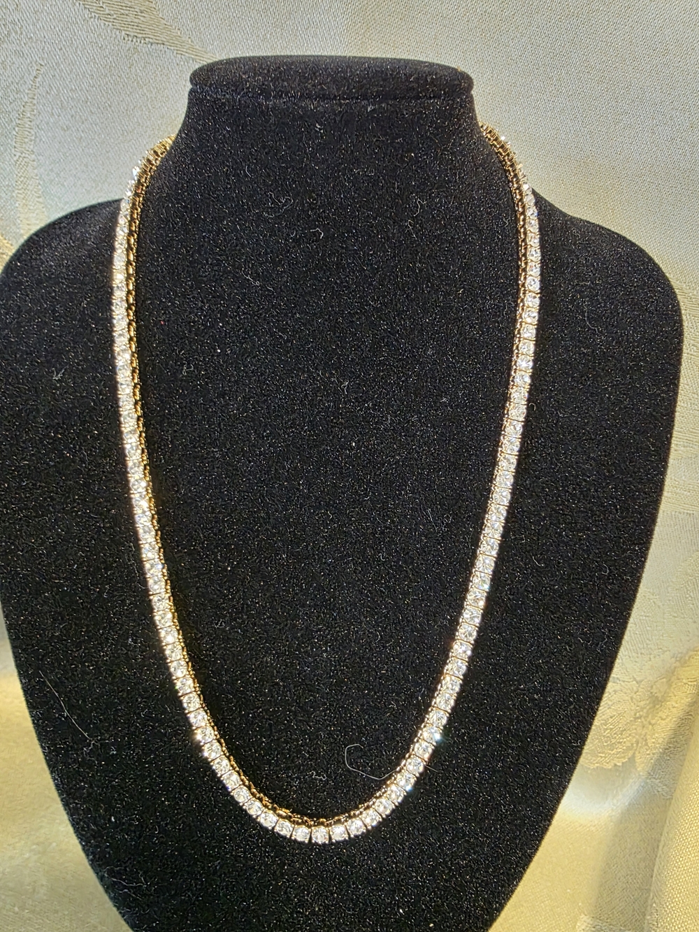 #75 Elegant Gold-Tone Crystal Tennis Necklace - Gold